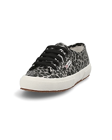 360 degree animation of product Superga silver leopard print runner trainers frame-23