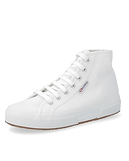 360 degree animation of product Superga white high top lace-up trainers frame-1