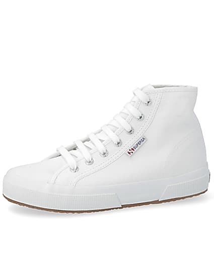 360 degree animation of product Superga white high top lace-up trainers frame-2