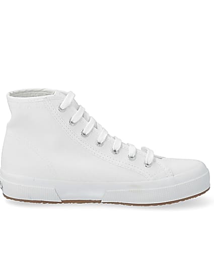 360 degree animation of product Superga white high top lace-up trainers frame-15