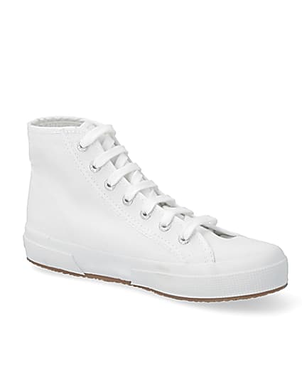 360 degree animation of product Superga white high top lace-up trainers frame-17