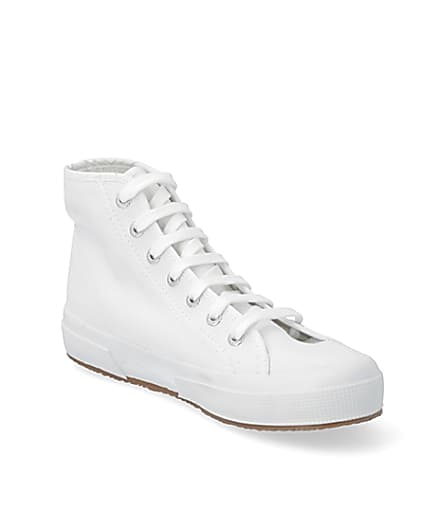 360 degree animation of product Superga white high top lace-up trainers frame-18