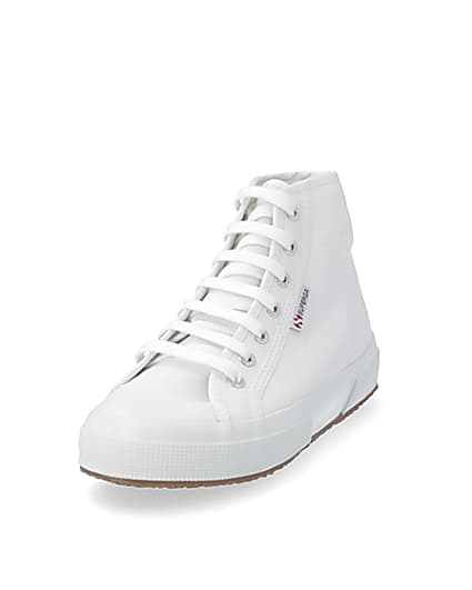 360 degree animation of product Superga white high top lace-up trainers frame-23