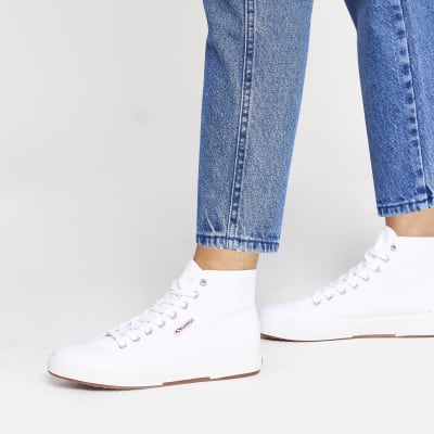 Superga white high top lace-up trainers 