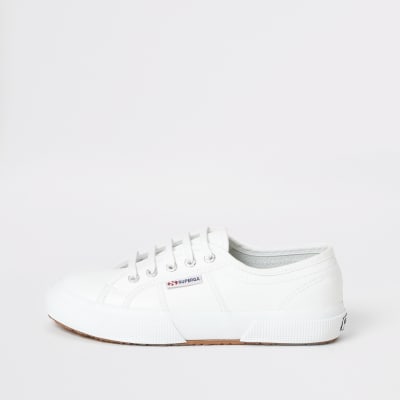 Superga white leather classic runner trainers | River Island