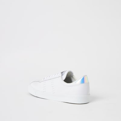 Superga white leather lace-up trainers
