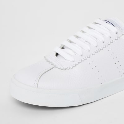 Superga white leather lace-up trainers