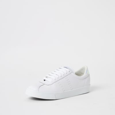 Superga white leather lace-up trainers