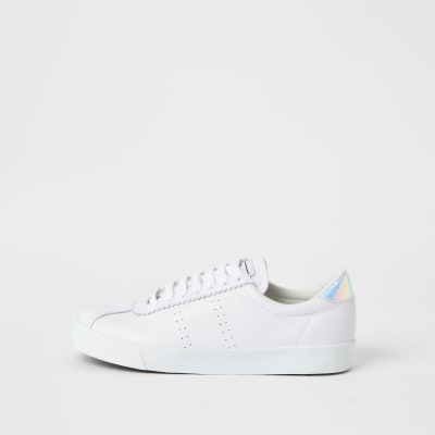 Superga white leather lace-up trainers 