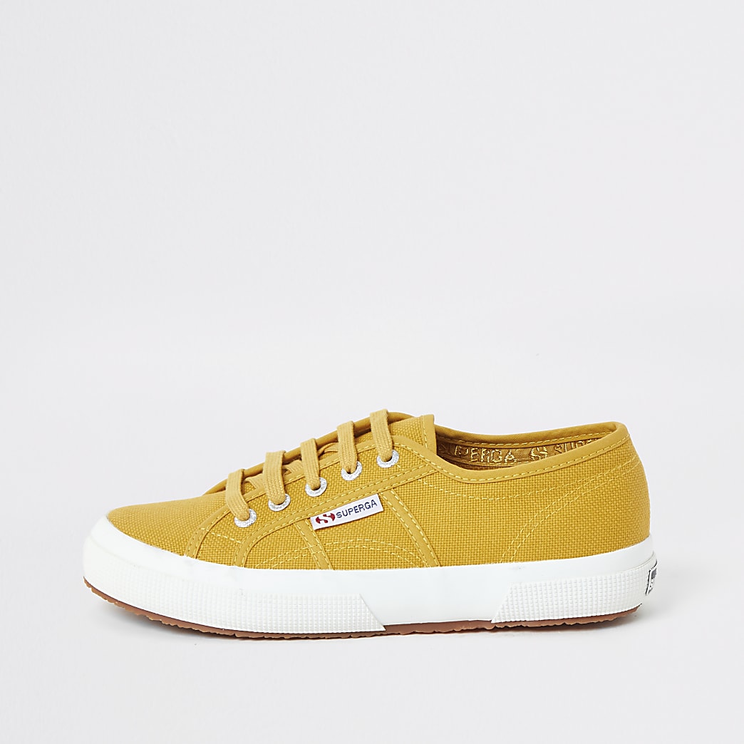 Superga yellow lace-up canvas trainers | River Island