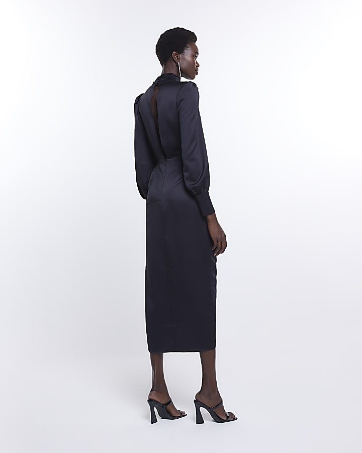 Tall black cut out wrap midi dress