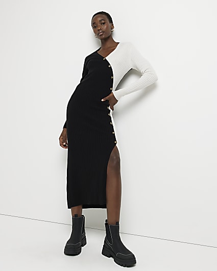Tall black knit bodycon midi dress