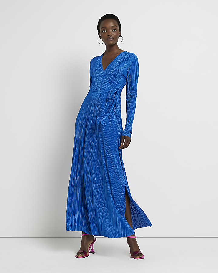 Tall blue wrap maxi dress