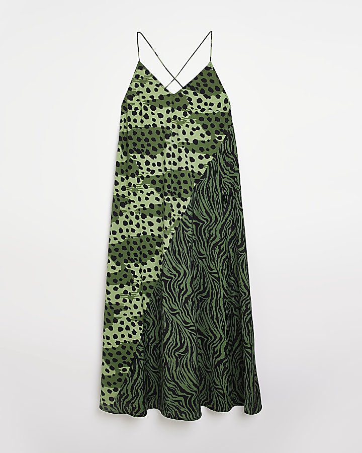 Tall khaki animal print slip maxi dress