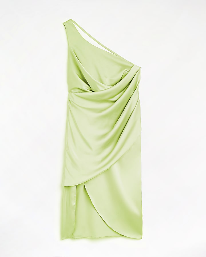 Tall lime green satin wrap midi dress