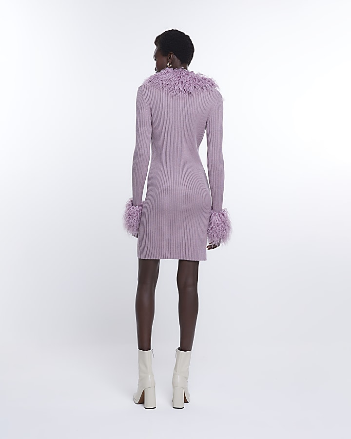 Tall purple faux fur bodycon mini dress