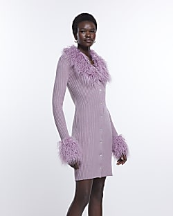 Tall purple faux fur bodycon mini dress