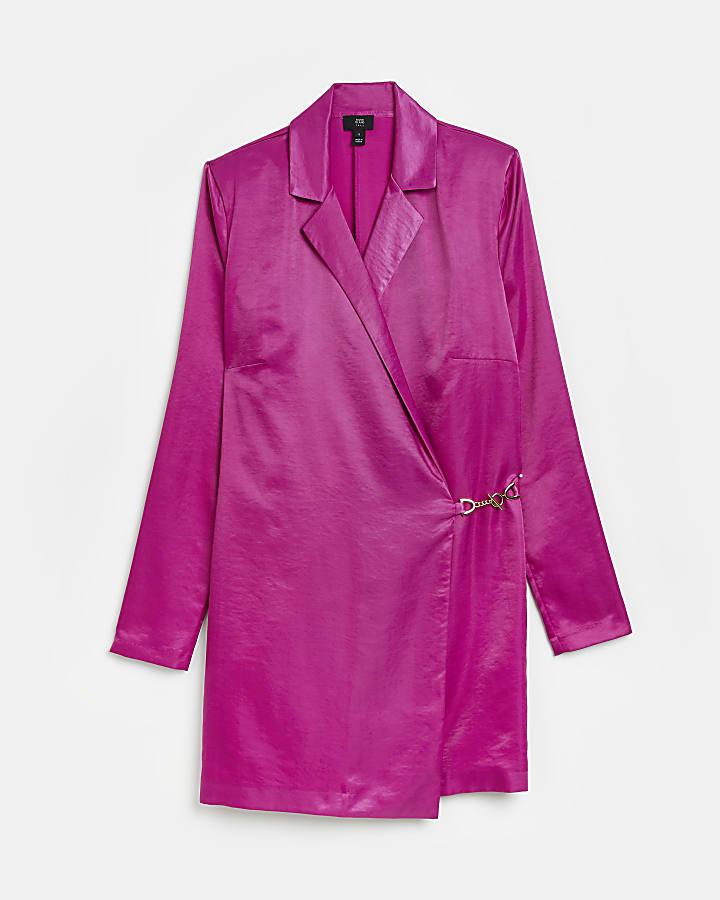 Tall purple satin blazer mini dress