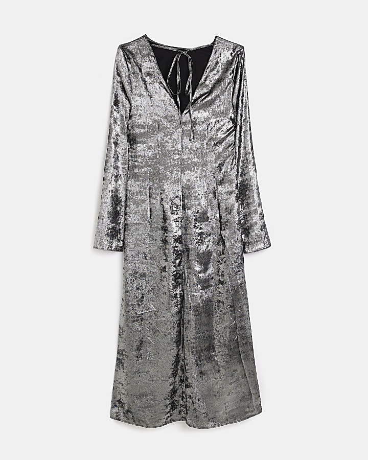 Tall silver satin slip maxi dress