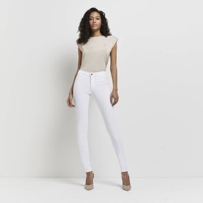 Tall white molly mid rise super skinny jeans