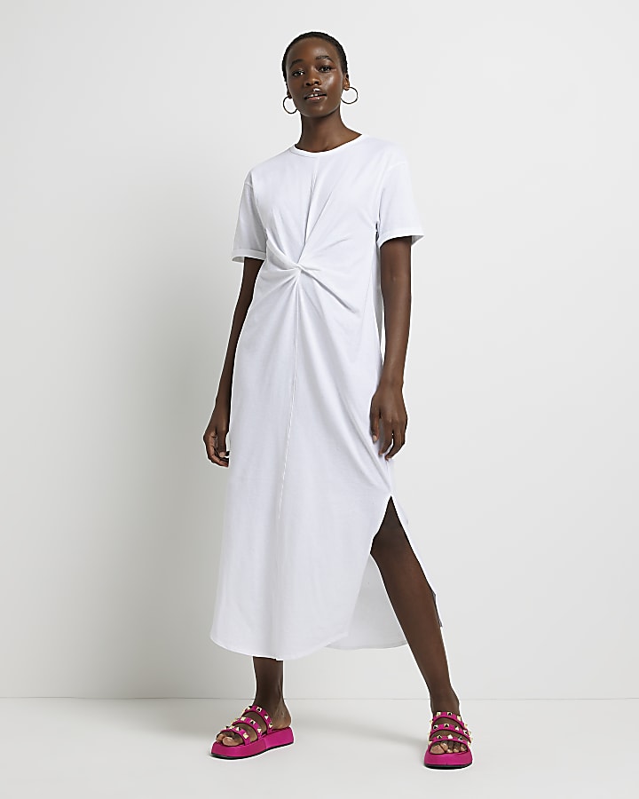 Tall white twist t-shirt midi dress