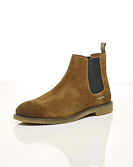 360 degree animation of product Tan brown suede chelsea boots frame-0