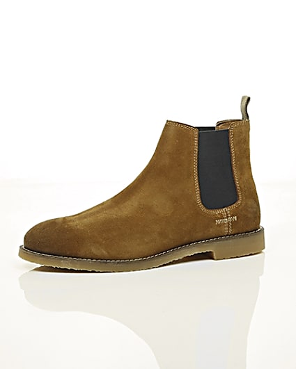 360 degree animation of product Tan brown suede chelsea boots frame-23