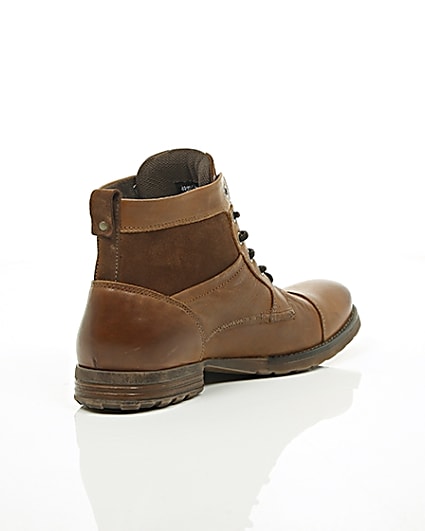 360 degree animation of product Tan leather and suede toe cap work boots frame-13