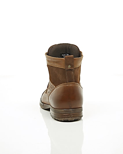 360 degree animation of product Tan leather and suede toe cap work boots frame-16