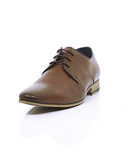 360 degree animation of product Tan textured lace-up formal shoes frame-2