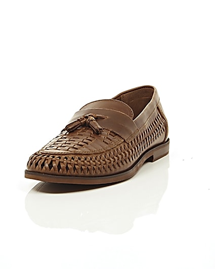 360 degree animation of product Tan woven leather loafers frame-2