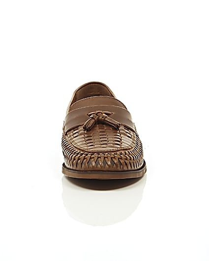 360 degree animation of product Tan woven leather loafers frame-4