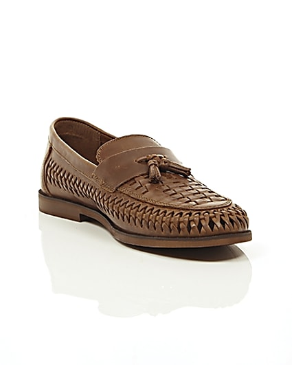360 degree animation of product Tan woven leather loafers frame-6