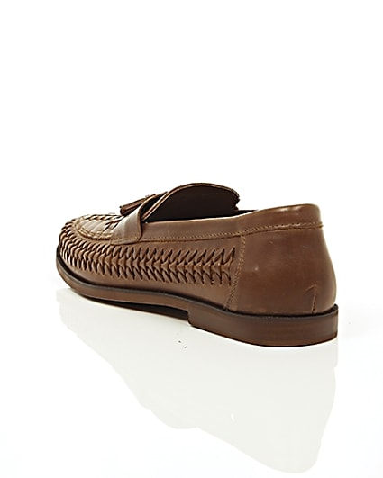 360 degree animation of product Tan woven leather loafers frame-18