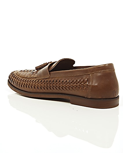 360 degree animation of product Tan woven leather loafers frame-19