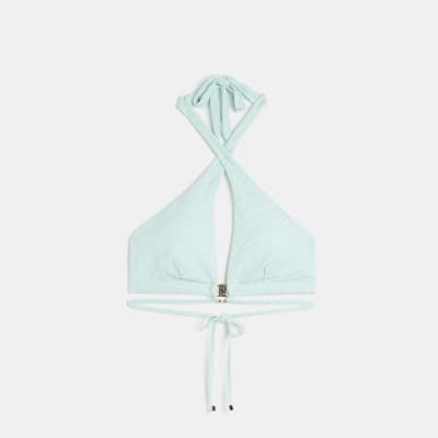 Turquoise fuller bust halter neck bikini top River Island