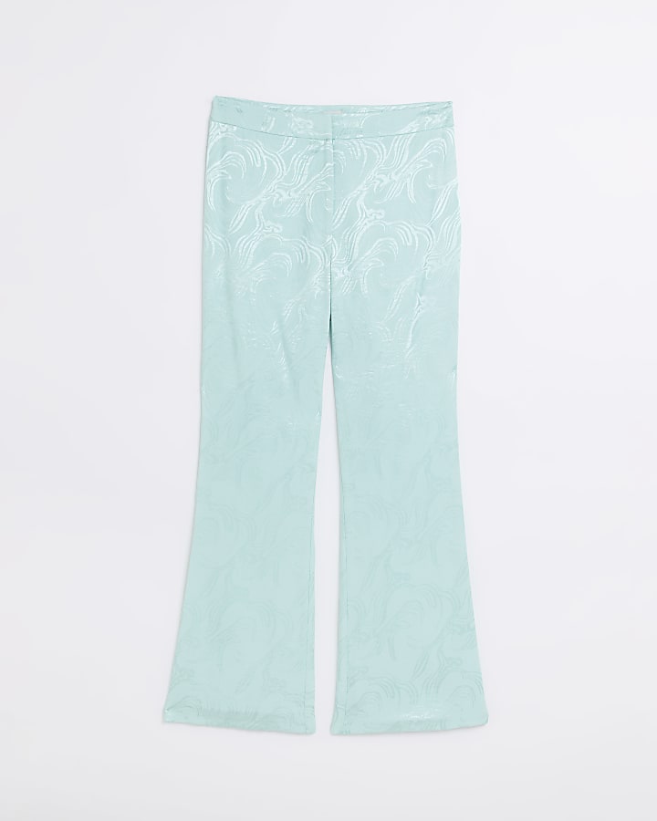 Turquoise Jacquard Flare Trousers