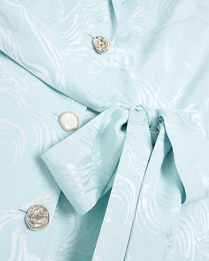 Turquoise Jacquard Tie Waist Blazer