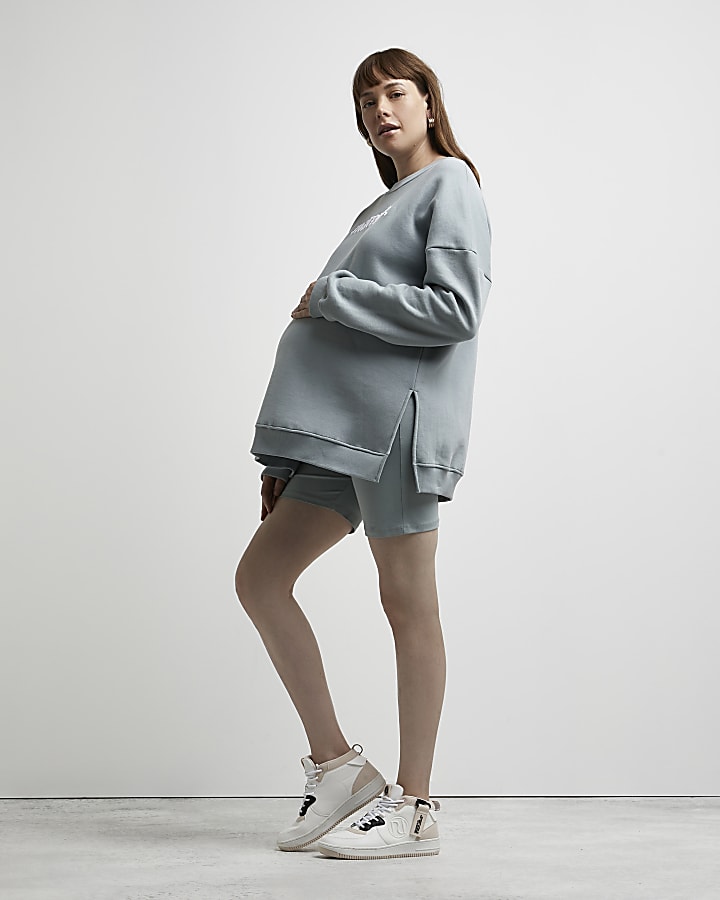 Turquoise maternity sweatshirt and shorts set