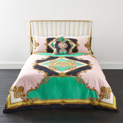 Turquoise ornate print double duvet bed set
