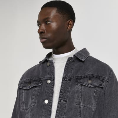 River Island Denim Jacket in Red for Men