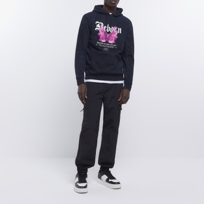Washed black regular fit graphic hoodie
