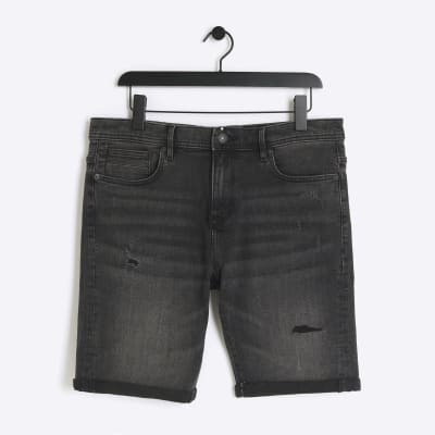 Black destroyed denim shorts best sale