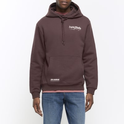 Washed brown regular fit graphic hoodie