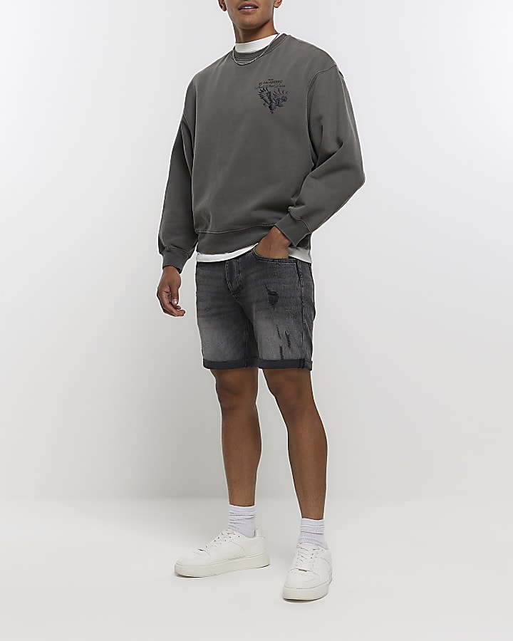 Washed dark grey oversized fit sweatshirt