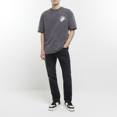 Washed grey oversized fit skull print t-shirt