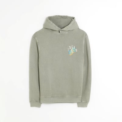 Washed grey regular fit graphic skull hoodie | River Island