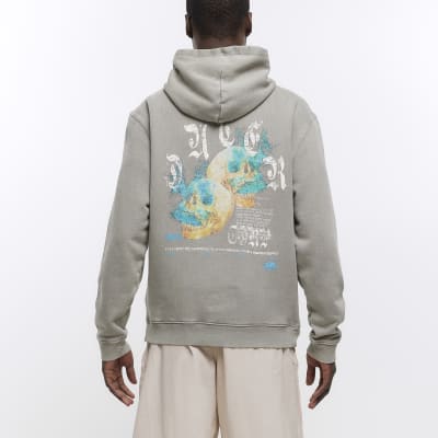 Washed grey regular fit graphic skull hoodie | River Island