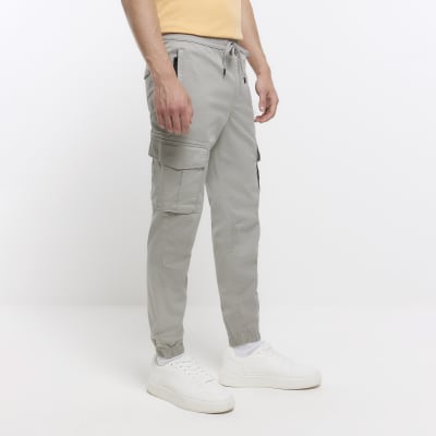 Washed grey slim fit cargo joggers