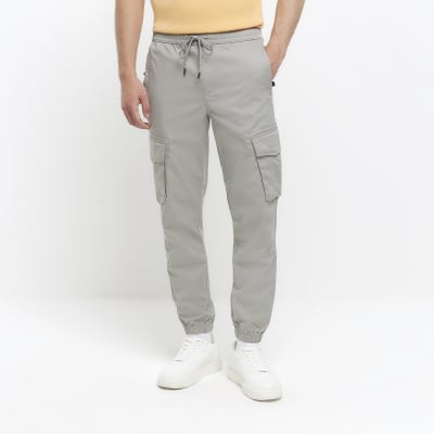 Washed grey slim fit cargo joggers | River Island